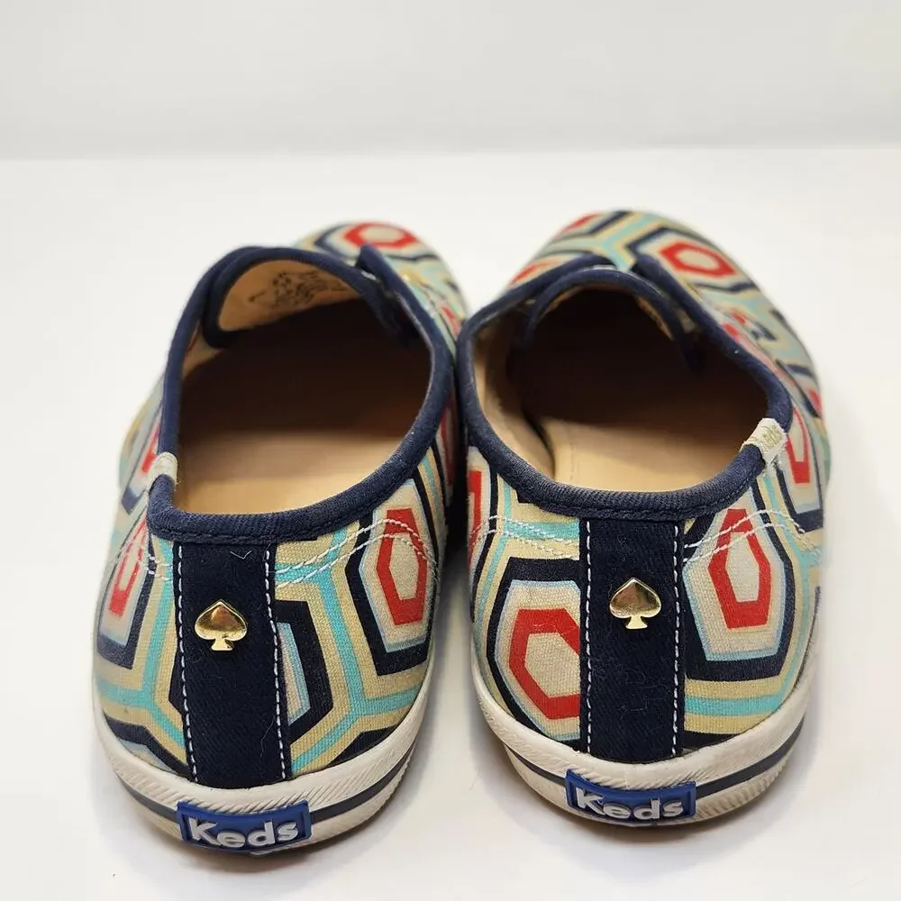 Kate Spade Keds Champion Geo Slip On Canvas Sneakers Size 7.5 Red Blue Retro
